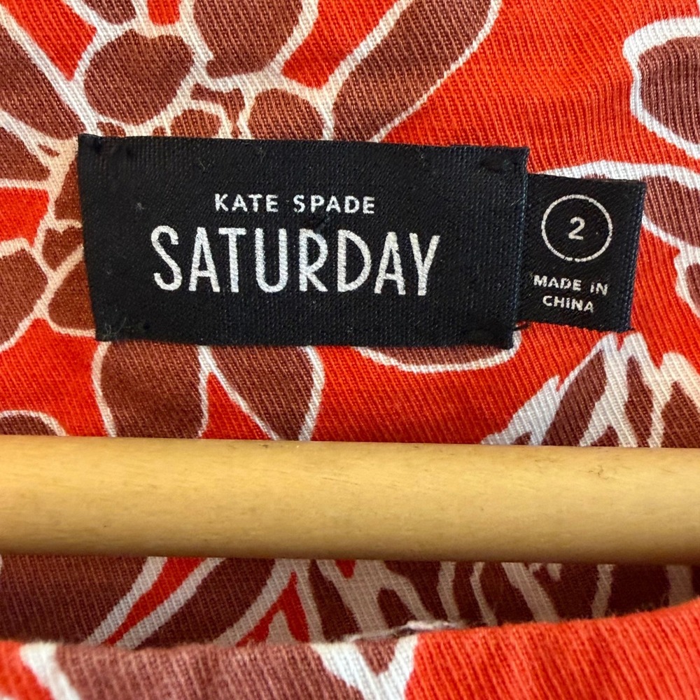 Kate Spade Saturday Orange Floral Cotton Linen Cutout Back Pocket Dress Size 2 - Picture 6 of 8